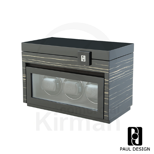 Caja rítmica Paul Design Gentlemen 3+5 negro con líneas horizontales, diseño Black Shadow para 8 relojes.