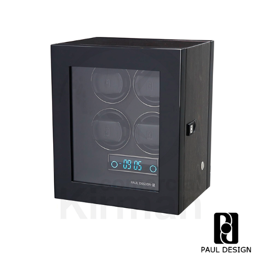Caja rítmica cuádruple Paul Design Gentlemen 4 negro para carga de cuatro relojes automáticos.