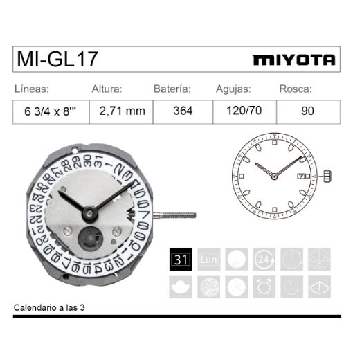 Imagen de Movimiento Miyota GL17