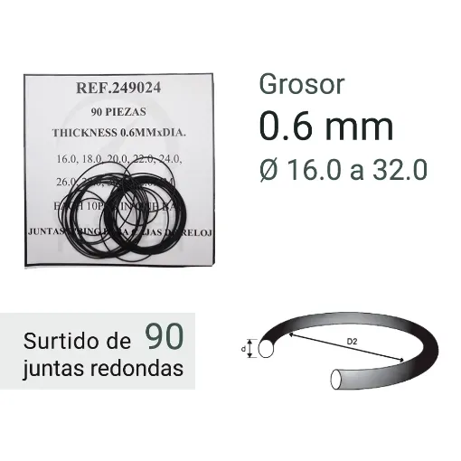 Imagen de Surtido 90 juntas de caucho redondas 0.6 mm grosor