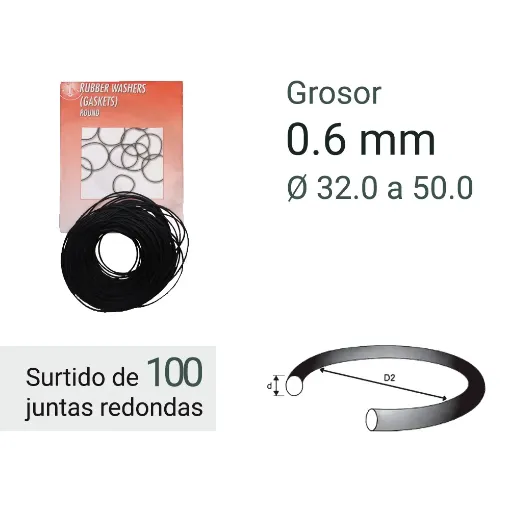 Imagen de Surtido 100 juntas de caucho redondas 0.6 mm grosor
