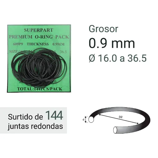 Imagen de Surtido 144 juntas de caucho redondas 0.9 mm grosor