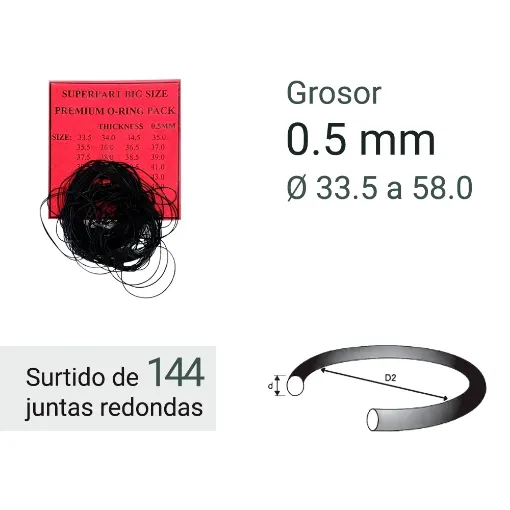 Imagen de Surtido 144 Juntas Redondas 0.5 MM Grosor
