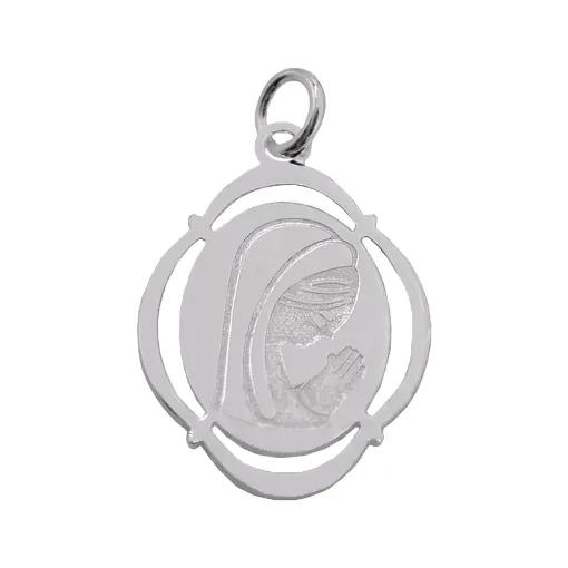 Colgante Virgen Ovalada Calada Plata 925