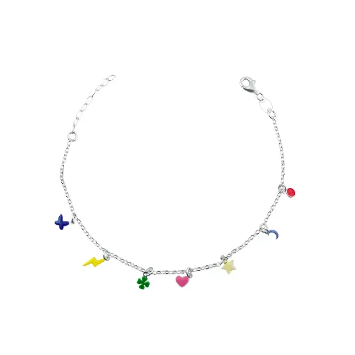 Pulsera de Plata 925 con Colgantes Esmaltados Multicolor
