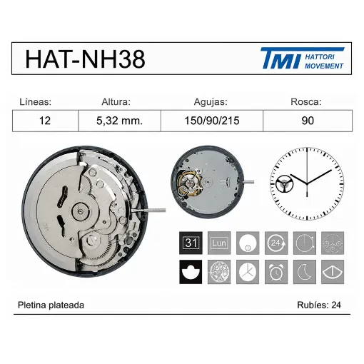 Movimiento de pulsera Hattori NH38