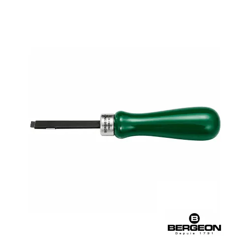 Abridor de fondos Bergeon 6484-G para zurdos con mango ergonómico verde para taller