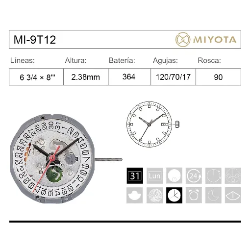 Movimiento de pulsera 9T12