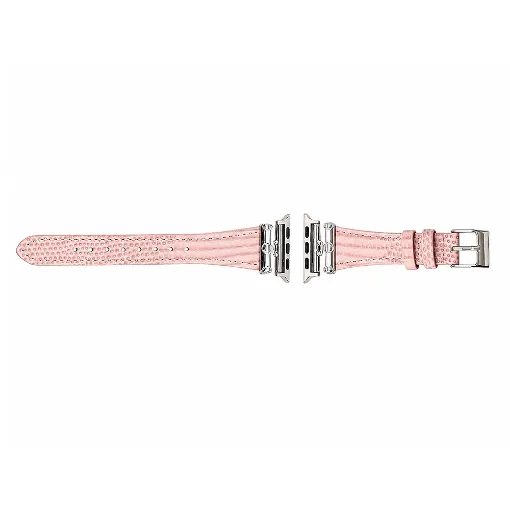 Correa smartwatch de piel rosa modelo Alaska con cierres plateados