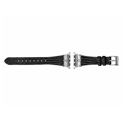 Correa smartwatch de piel negra modelo Alaska con cierres plateados
