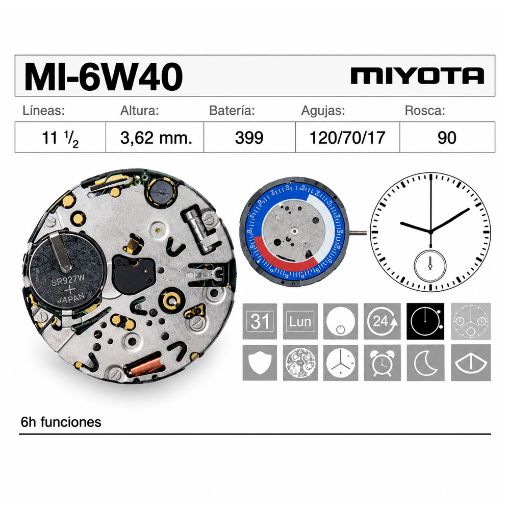 Movimiento de pulsera de cuarzo Miyota 6W40